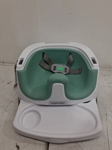 Ingenuity Baby Base 2-in-1 Booster Feeding & Floor Seat with Self-Storing Tray - 33LBS CAPACITY - MIST GREEN/WHITE (Model: ‎16728-ww) image 3