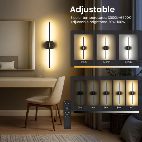2pk ESUNYD Battery Operated Wall Sconces Set - 3cct - 10000mAh - black image 2