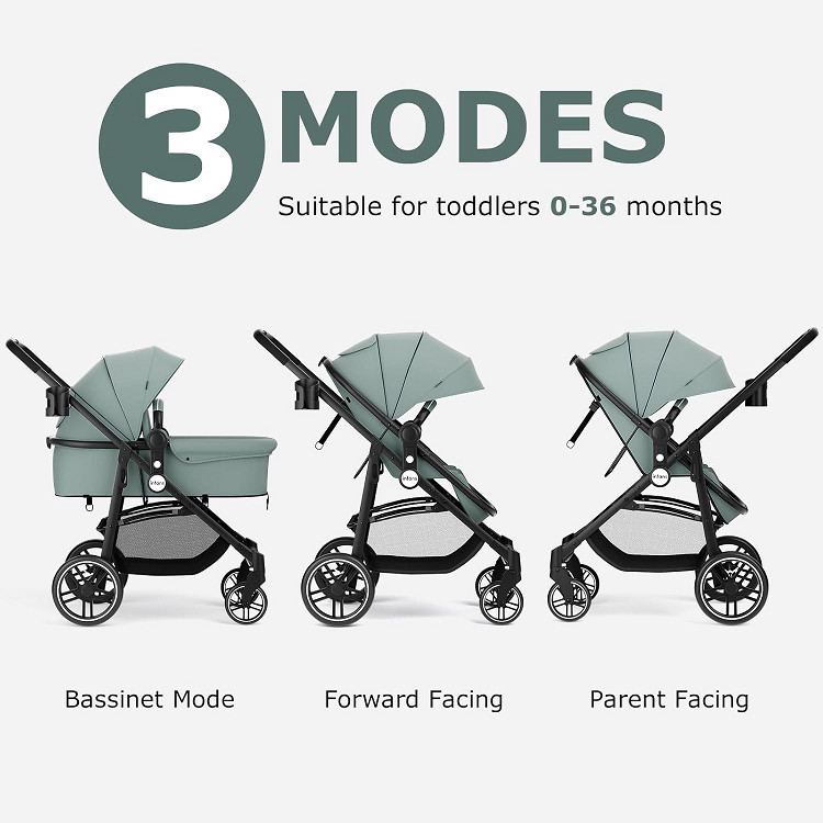 infans 2-in-1 baby stroller with adjustable canopy - 39.5" x 29" - grey (model: bb5224gR) image 2