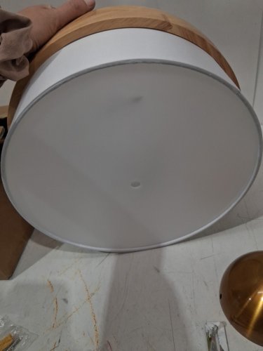 bargeni semi-flush wooden and metal ceiling light with fabric shade - 13" - white/natural brown/gold image 4