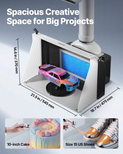 , Portable Hobby Airbrush Paint Spray Booth with dual fans - 21.5" x 18.7" x 14.6" - grey ( model AH-311) image 2