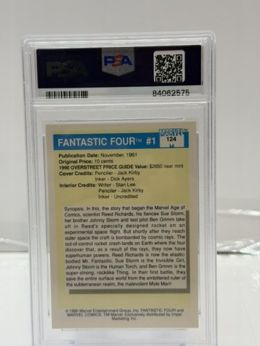 PSA GRADED 9 MINT 1990 MARVEL UNIVERSE FANTASIC FOUR #1 CARD (#124) image 3