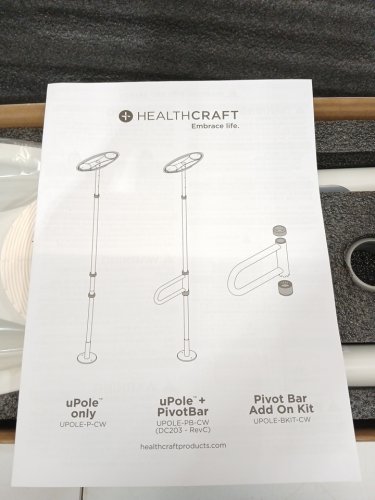 HEALTHCRAFT UPOLE WITH PIVOT BAR TRANSFER POLE - 7FT - 10FT - 300LBS WEIGHT CAP - WHITE (MODEL: UPOLE-PB-CW) image 4