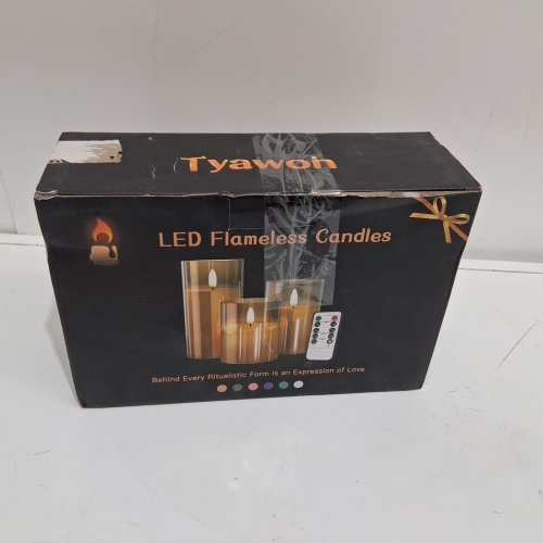 3PK TYAWON GLASS BATTERY OPERATED LED FLAMELESS CANDLES WITH REMOTE - 4"-5"-6" - clear image 2