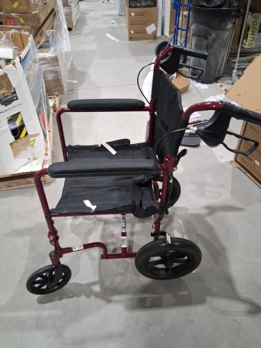 MEDLINE BASIC ALUMINUM TRANSPORT WHEELCHAIR 12" REAR WHEELS WITH BRAKES - 19"/300lbs cap - RED/black (MODEL: MDS808210ARE) image 7