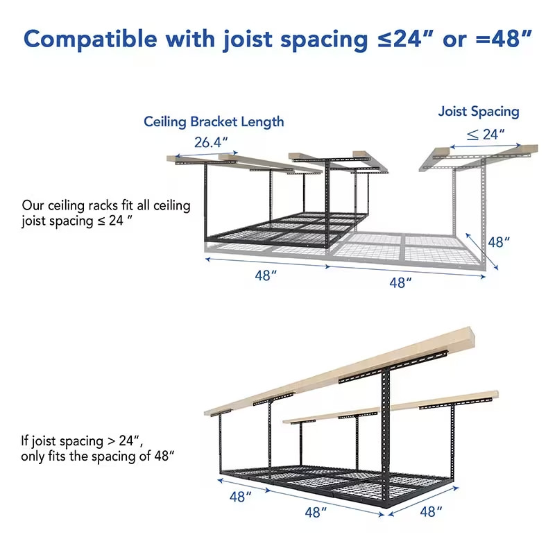 FLEXIMOUNTS Overhead Garage Storage Rack - 4FT X 8FT - 600LB cap - black (model: gr48B) image 2
