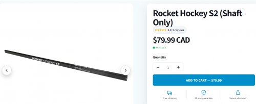 ROCKET HOCKEY S2 SHAFT - built with volcanic rock fiber - Right Hand - F55 (model: RH-s2-shaft) image 2
