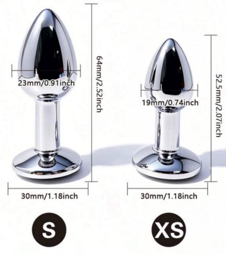 2PC classic butt plugs with gem base - extra small/small - red image 2