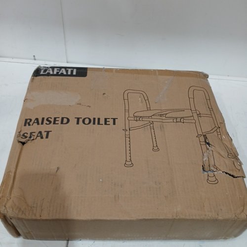 LAFATI HEAVY DUTY RAISED TOILET SEAT WITH HANDLES - 330LBS CAPACITY - BLUE/GREY image 2