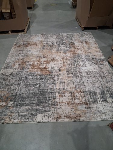 Neutral Modern Abstract Low Pile Washable Rug - 9ft x 8ft - GREY/BROWN image 3