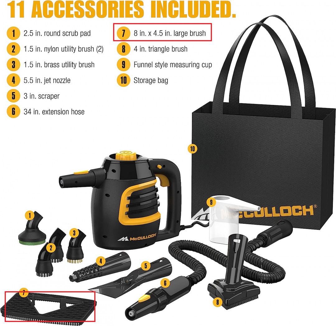McCulloch Handheld Steam Cleaner with Extension Hose & Accessory Set - 6OZ CAPCITY - Black/YELLOW (MODEL: MC1230) image 2