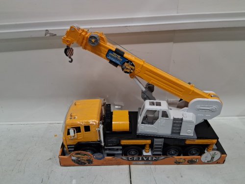 Driven by Battat jumbo crane truck toy with movable crane arm, sounds, lights, crane bucket attachment & miniature construction worker - 27" - yellow/black/white (model: WH1362z) image 4
