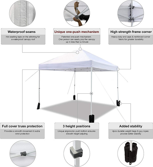 AMAZONBASICS OUTDOOR ONE-PUSH POP UP CANOPY - 10FT x 10FT - WHITE - (model: b07ym1d787) image 2