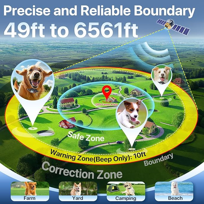 PRTRFLC rechargable gps tracking WIRELESS invisible electric fence with 3 training modes dog collar - 49ft - 6561ft - 15lbs-120lbs dogs - black  (model:  ZF500) image 5
