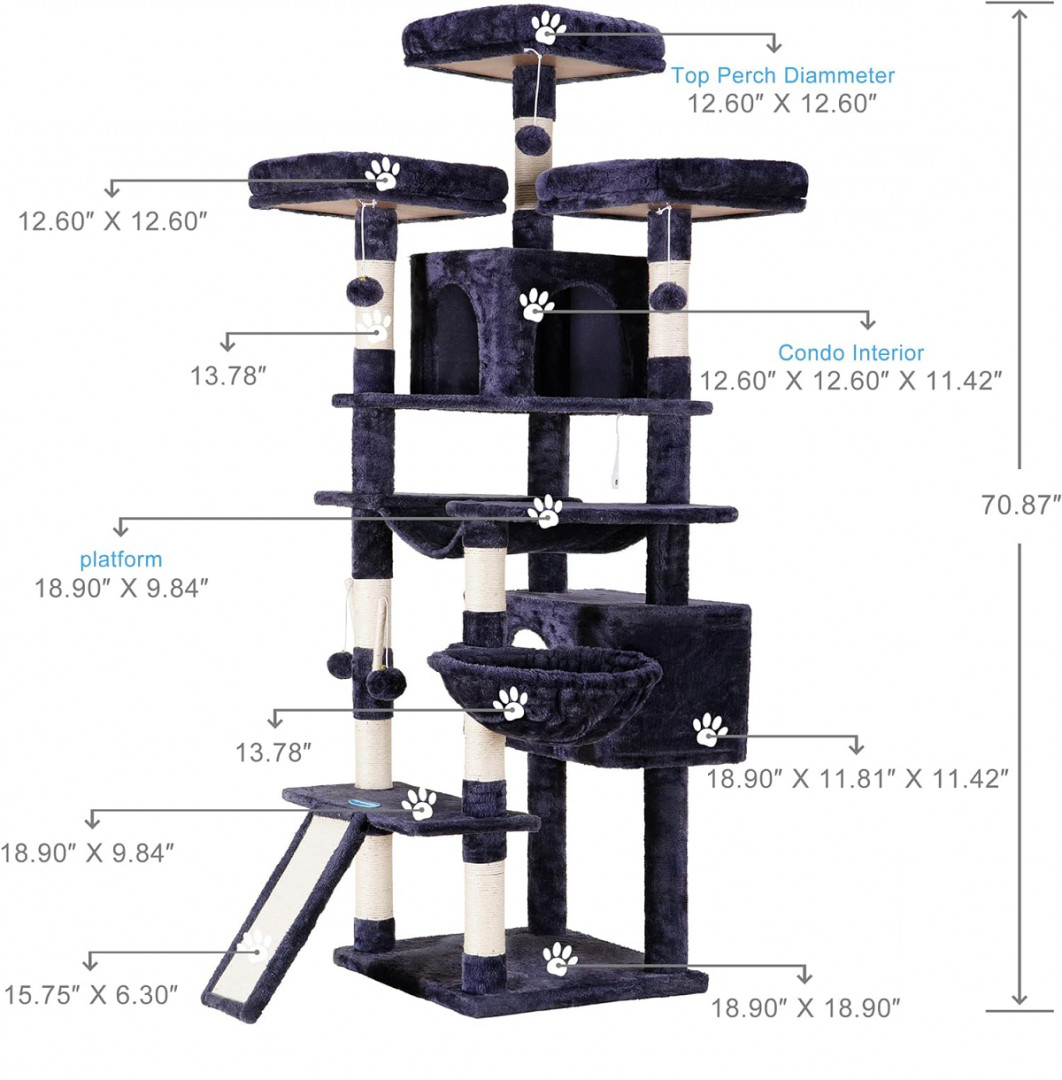 Hey brother extra large cat tree/tower with scratching posts and cat condos - 71" - smokey grey - (model: MPJ034G) image 2