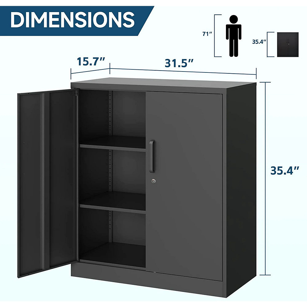 MIIIKO Metal Storage Cabinet with Locking Doors - 35" - black (model: dbls202352b) image 2