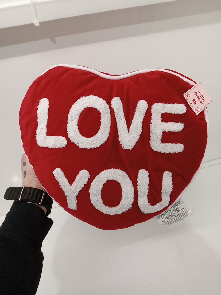 2 bullseye's playground decorative "love you" heart pillow - 13" x 14" - Red / white image 3