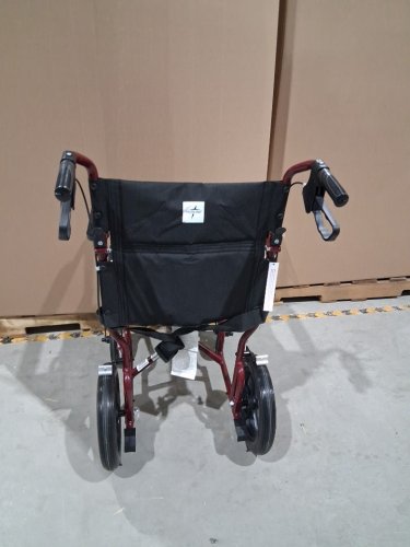 MEDLINE LIGHTWEIGHT FOLDING TRANSPORT WHEELCHAIR WITH HANDBRAKES - 300LBS CAP - BURGUNDY/RED (MODEL: MD5808210ARE) image 5