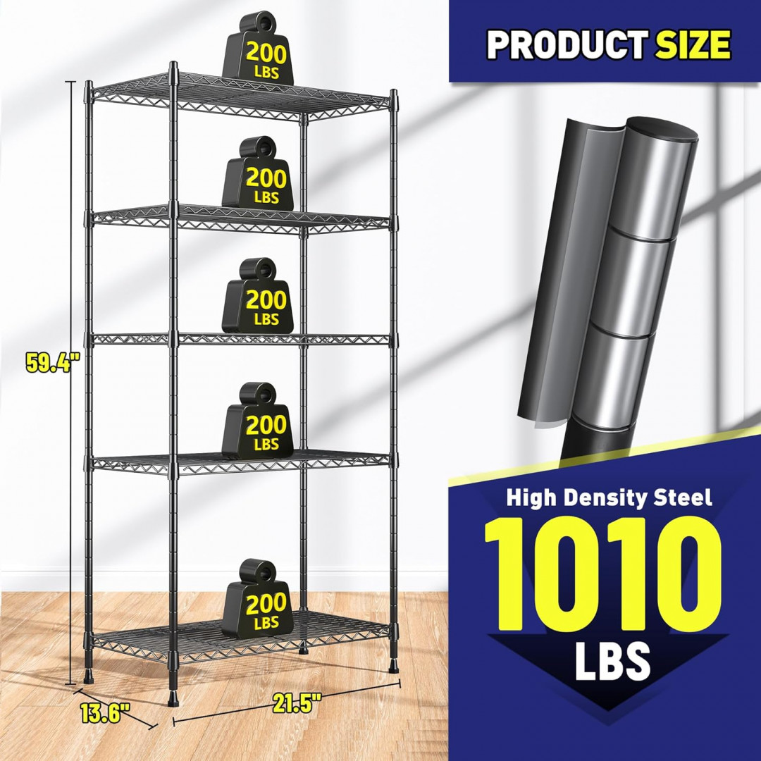 ROMORGNIZ 5-TIER ADJUSTABLE MEATAL WIRE SHELF - BLACK (MODEL: R99MBT5L35W) image 2