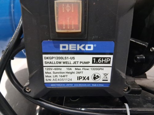 DEKO PRO Shallow Well Pump with Pressure Tank - 1.6HP, 1320 GPH, 164ft - BLACK (MODEL: DKGP1200ls1c-us) image 8