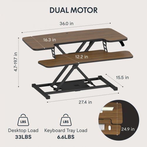 FITSTAND Home Office Height Adjustable Standing Desk Converter - 33LBS CAP - 36" X 16.3 x 19.7" - Walnut/NATURAL image 2