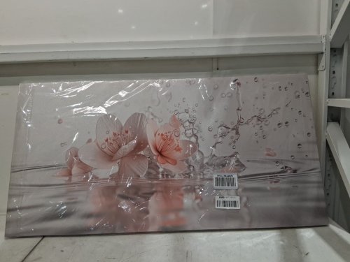 Vgrozirh framed wall art, pink flower on water, canvas painting - 20" x 40" - pink/white image 2