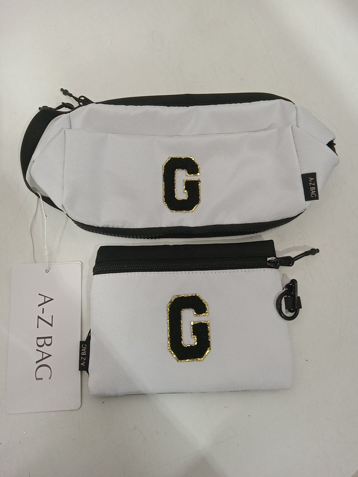 2pc A-Z BAG Travel Toiletry/MAKEUP bag With rfid - bold letter G - white/black image 4