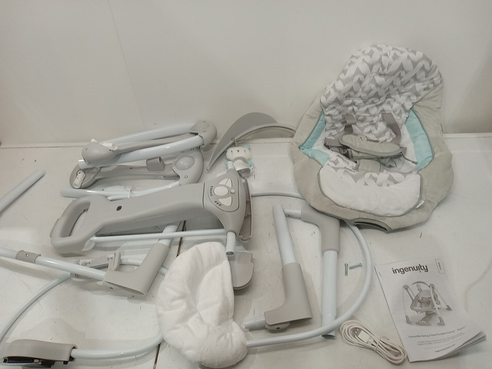 Ingenuity 2-in-1 convertme compact portable baby swing & seat with vibrations & nature sounds - battery powered - 20lbs max - raylan theme/grey (model: ‎12189) image 4