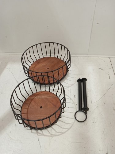 over & back 2-tier wire metal fruit basket - black/acacia wood (model : 1986459) image 3