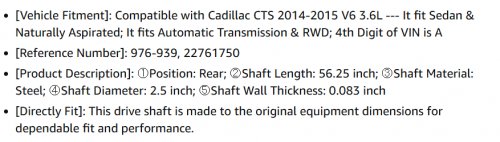 a-premium  rear drive shaft assembly kit compatible with cadillac CTS 2014-2015 V6 3.6L, [RWD, Automatic Trans, 4th Digit of VIN is A], Sedan Naturally Aspirated (model: OEM 976-939, 976939, 22761750) image 3
