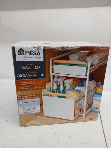 Mesa 2-Tier Organizer with Sliding Drawers - 12" x 16" x 15" - White/Wood (Model: 1901761) image 3