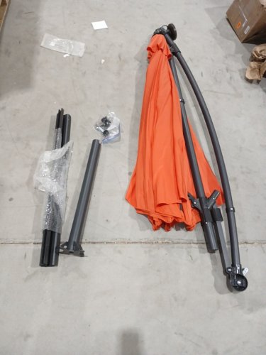 costway outdoor offset patio umbrella with solar LED lights, aluminum pole, crack/tilt & base - 10ft - orange (model: op70754or) image 3