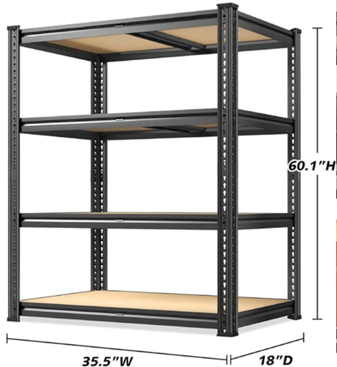 REIBII 4-Tier Freestanding Boltless Shelving Unit - 35.5" x 18" x 60.1" - Black (Model: dl91-ms-80l-4lb) image 2