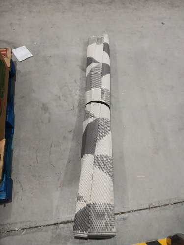 LARGE OUTDOOR GEOMETRIC AREA RUG - 7.6FT X 5FT - GREY/WHITE image 5