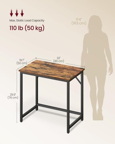 VASAGLE Small Computer Desk - 29" x 32" - Brown/Black image 2