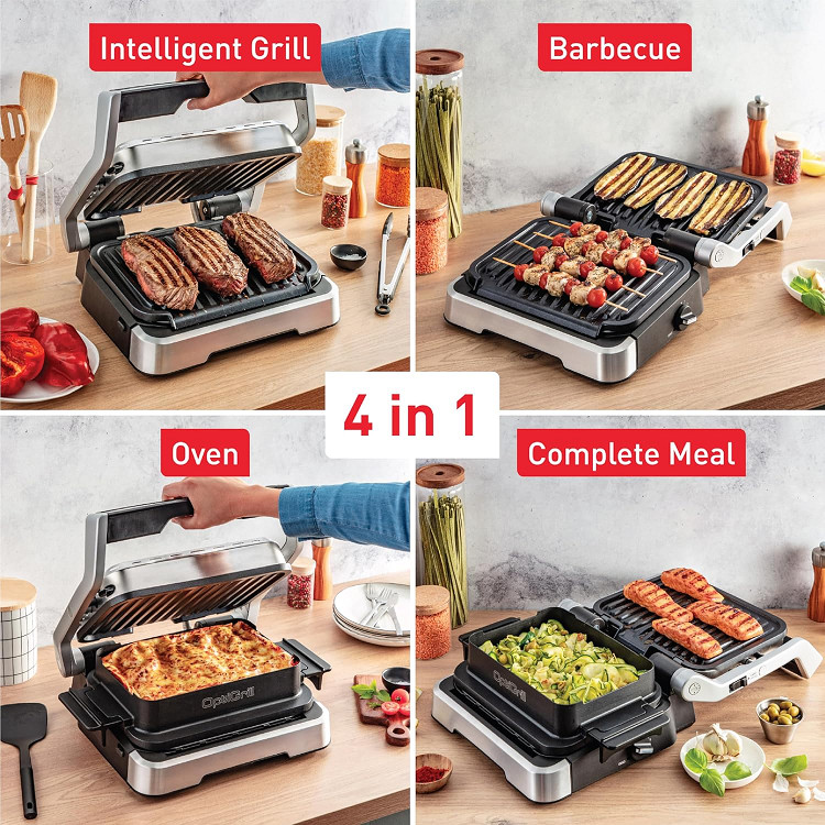 T-FAL OPTIGRILL 4-IN-1 SMART NON-STICK ELECTRIC GRILL - STAINLESS STEEL (MODEL: gc774d51) image 2
