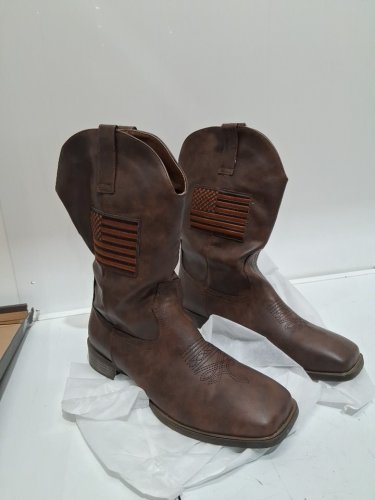 men's J's.o.l.e Wide Square Toe Western leather Cowboy boots - size 46 - brown (model: SHBTM1003-br) image 4
