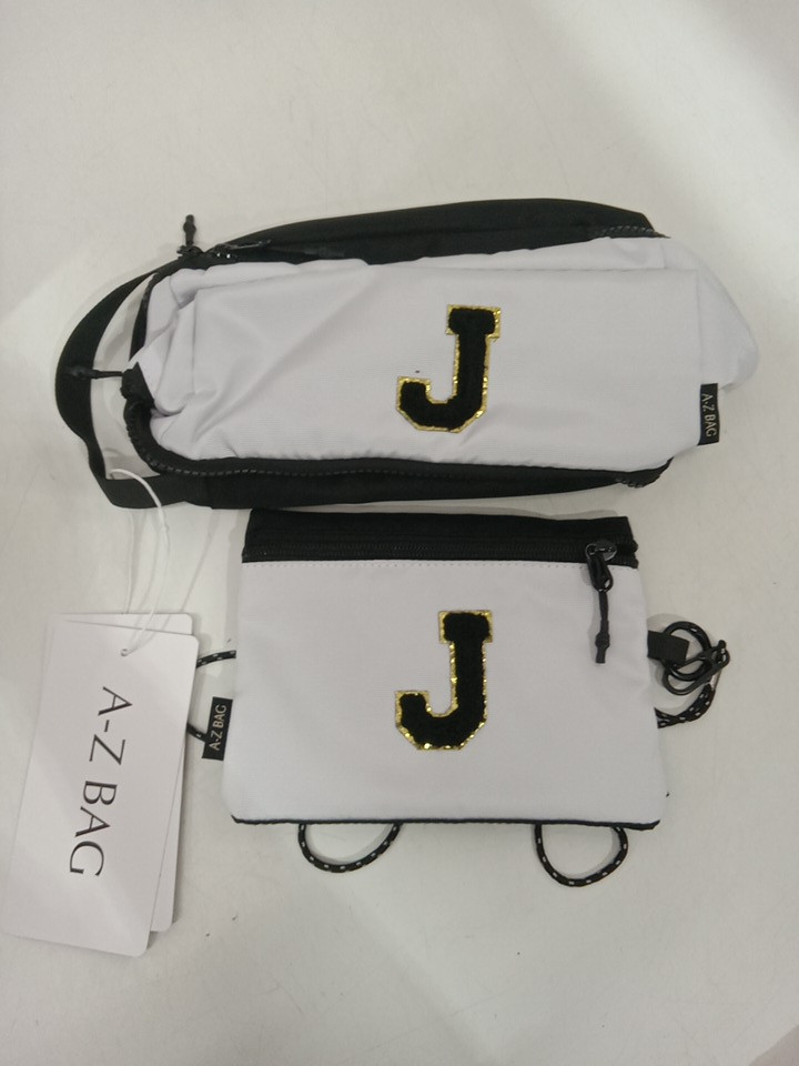2pc A-Z BAG Travel Toiletry/MAKEUP bag With rfid - bold letter J - white/black image 4
