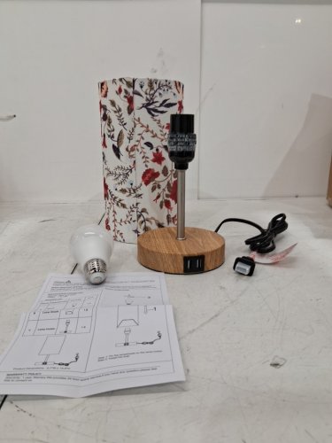 BEDSIDE WOODEN BASE TOUCH LAMP WITH FLORAL FABRIC SHADE - 5.7" X 14.8" - FLOWER image 2
