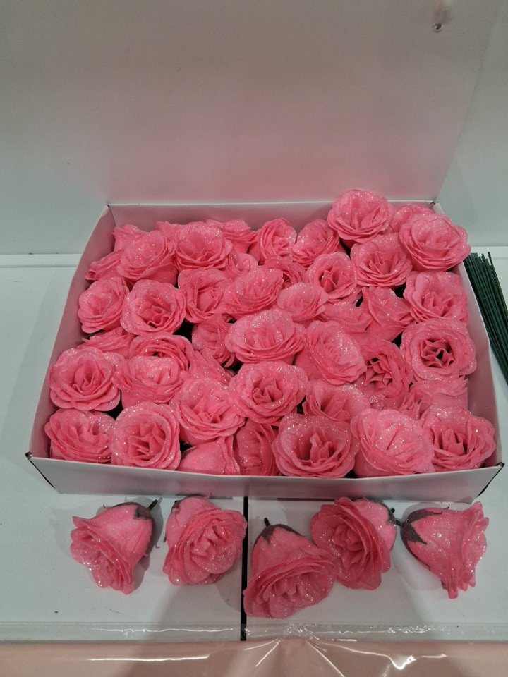 115pc Artificial Glitter roses for decorations and bouquets with accessories - pink image 4