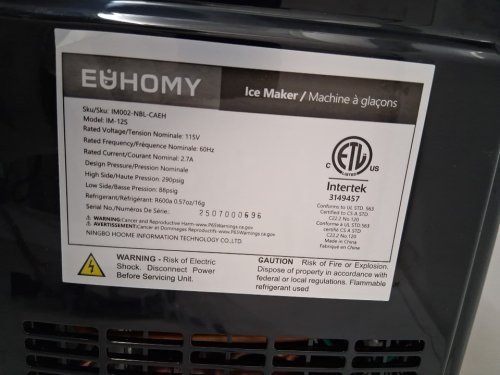 Euhomy Countertop Nugget Ice Maker - Makes 34lbs in a day - Black (Model: IM-12S / IM002-NBL-CAEH) image 9