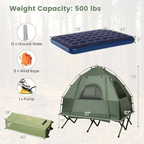 costway 5-in-1 2-person foldable camping tent and cot - 77" x 57" x 74" - green (model: np13360) image 2