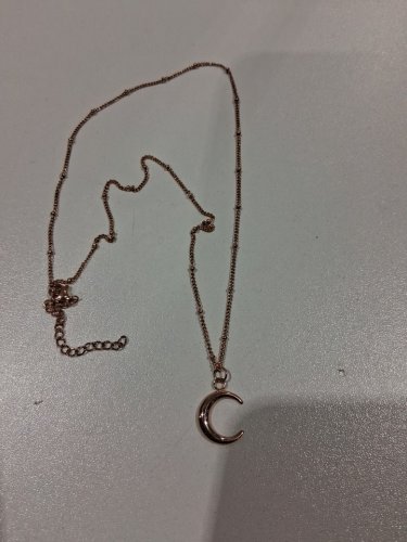 Plain half-moon pendant beaded chain necklace - 20" - 22"/15mm pendant - rose gold image 3