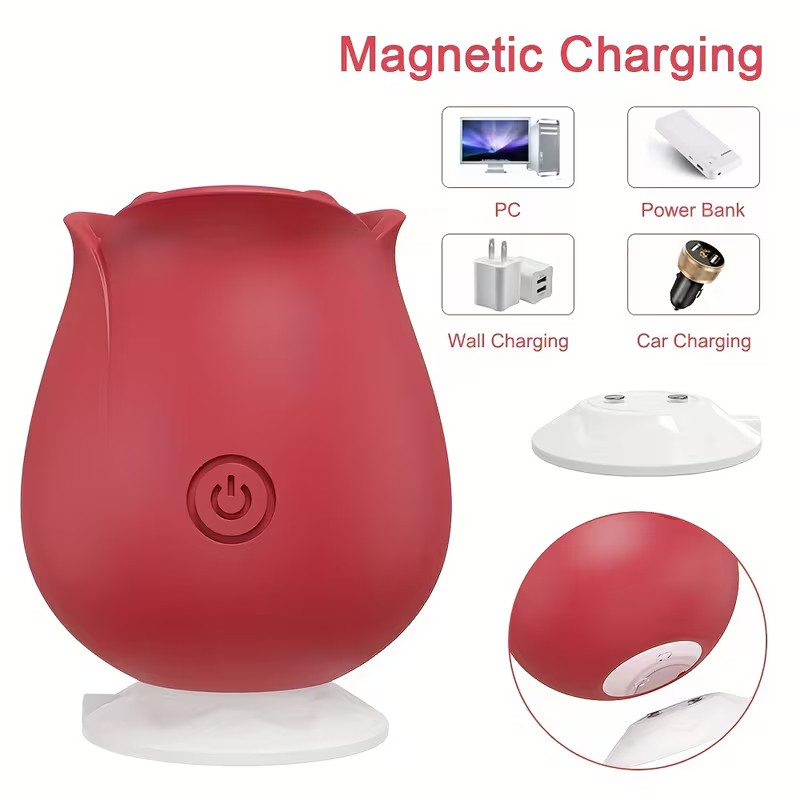 Rose Personal Sucking Vibrator for Women - 10 Suction Modes, Magnetic Charging - Rose Red image 2