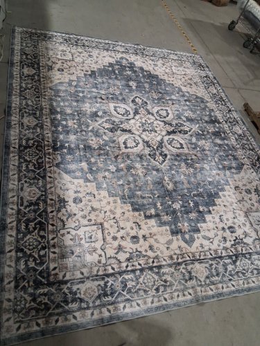washable area rug with non-slip backing - 8ftx10ft - blue/white/vintage floral image 2