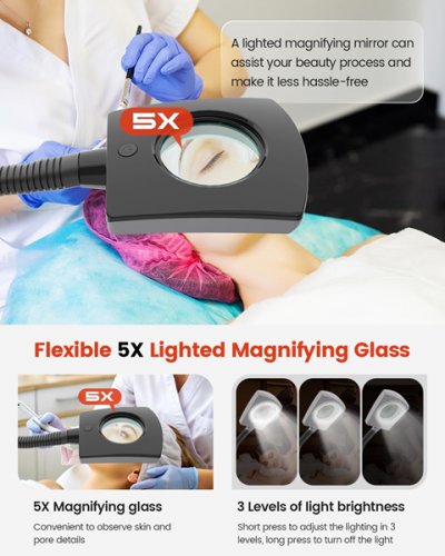 KINGSTEAM 2-in-1 Dual Steam & Nano Ionic Hot Mist for Facial Cleaning WITH 3-Level LED LIGHT and 5x magnifying glass - BLACK (MODEL: JY-201B) image 4