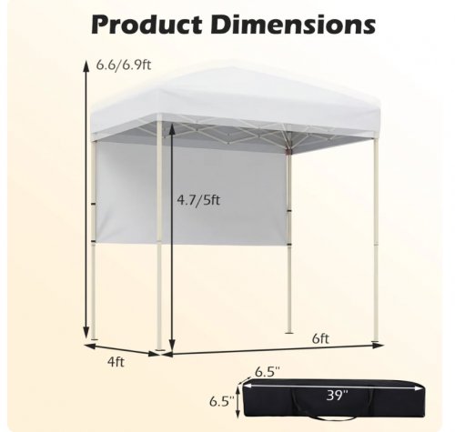 costway outdoor folding pop-up canopy tent with 1 half sidewall - 6ft x 4ft - blue (model: np13533bl) image 2