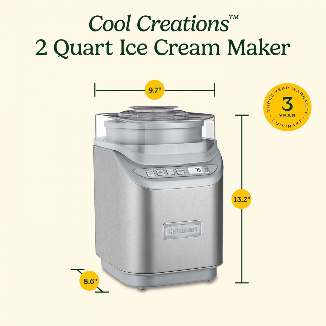 CUISINART GELATERIA FROZEN YOGURT, ICE CREAM, GELATO & SORBET MAKER - 1.9L capacity - SILVER/stainless steel (MODEL: ICE-70C) image 2