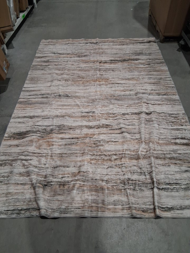 Non-slip machine washable striped area rug - 9FT x 6FT - tan/grey/beige image 2