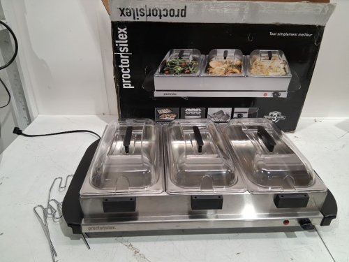 PROCTOR SILEX ADJUSTABLE HEAT BUFFET SERVER & FOOD WARMER WITH 3 OVEN-SAFE DISHES - 2.5QT /EACH- SILVER (MODEL : 34300RG) image 3